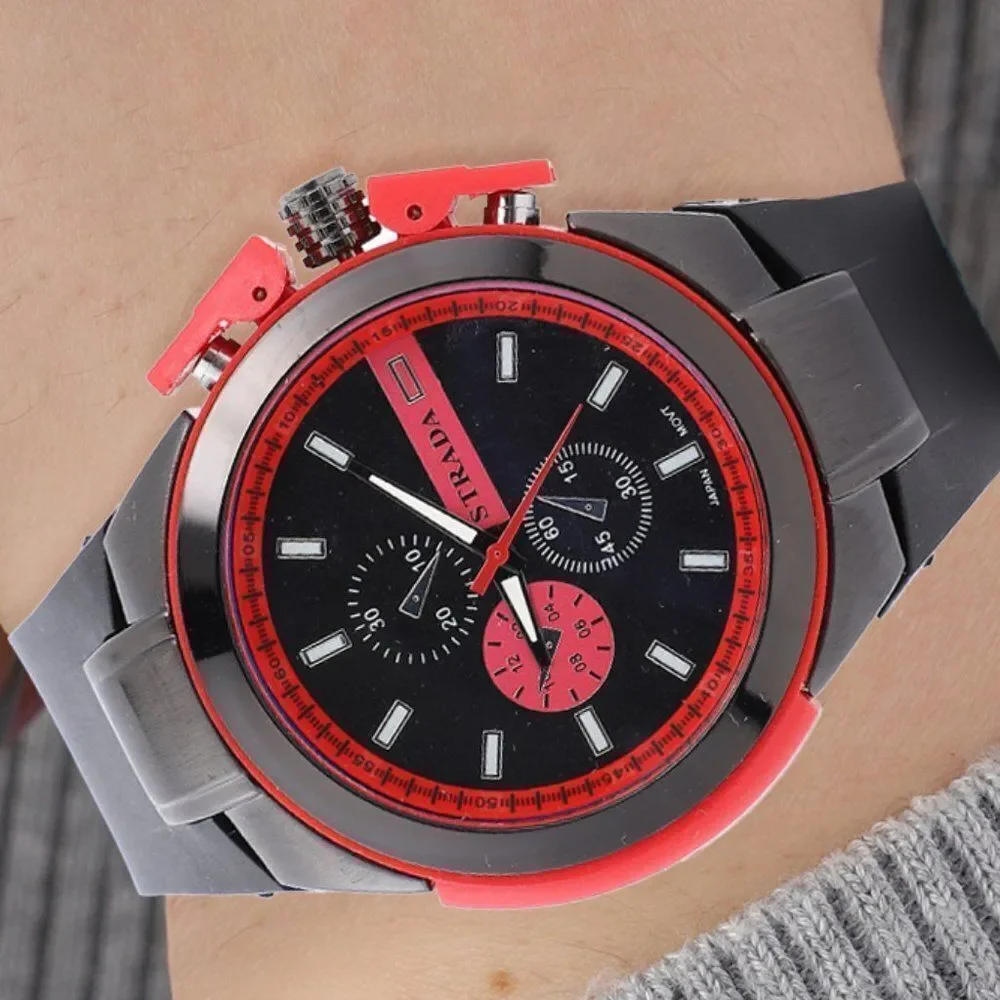 STRADA Silicone Strap Watch in Red & Black
